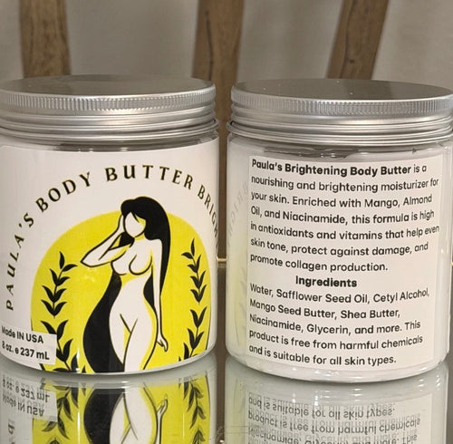 Paula Brightening Body Butter in a rubber jar.
