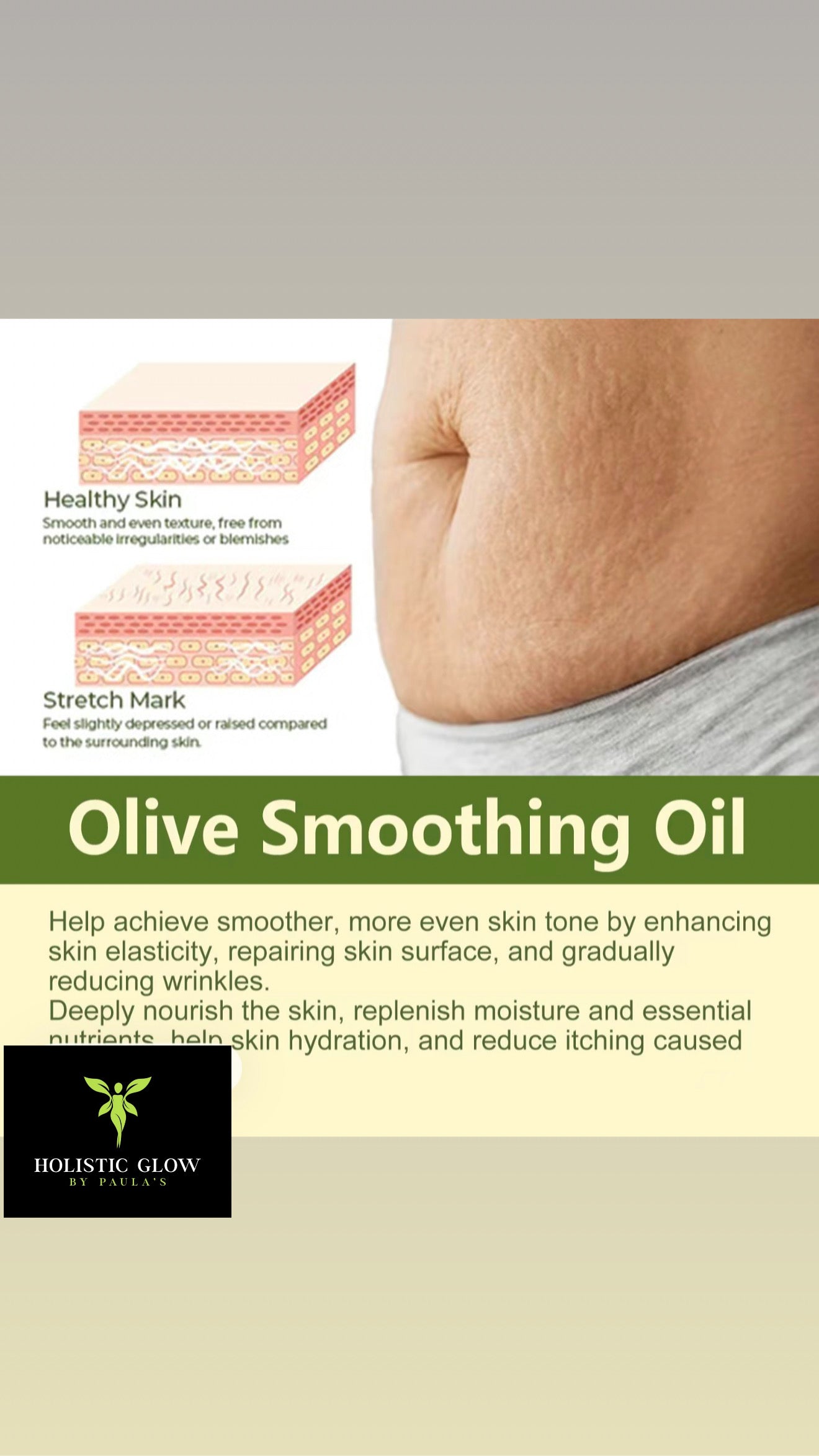 Olive Smoothing oil for stretch marks.
150ml