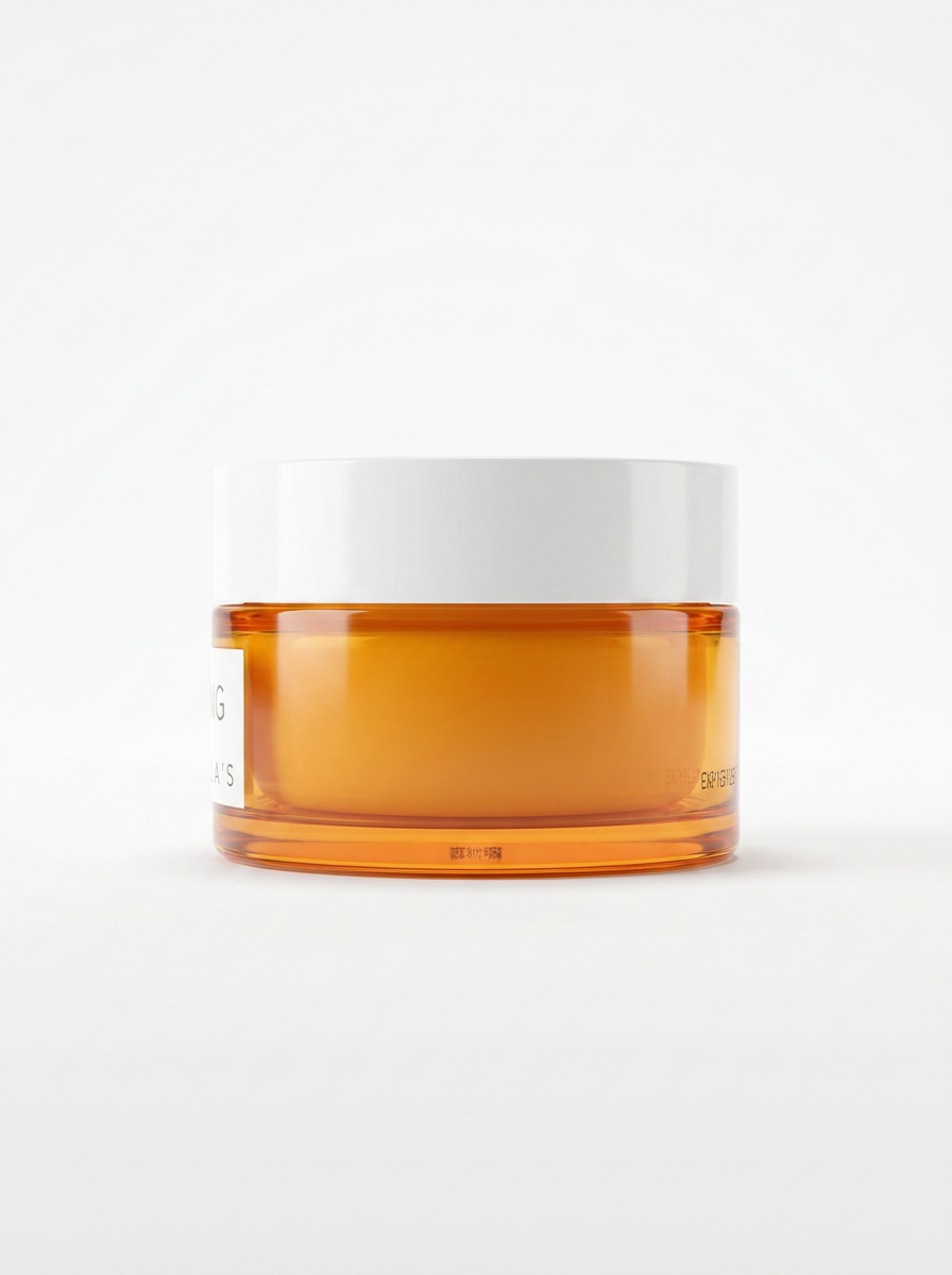 The back of the Brightening Face cream in a glass jar.