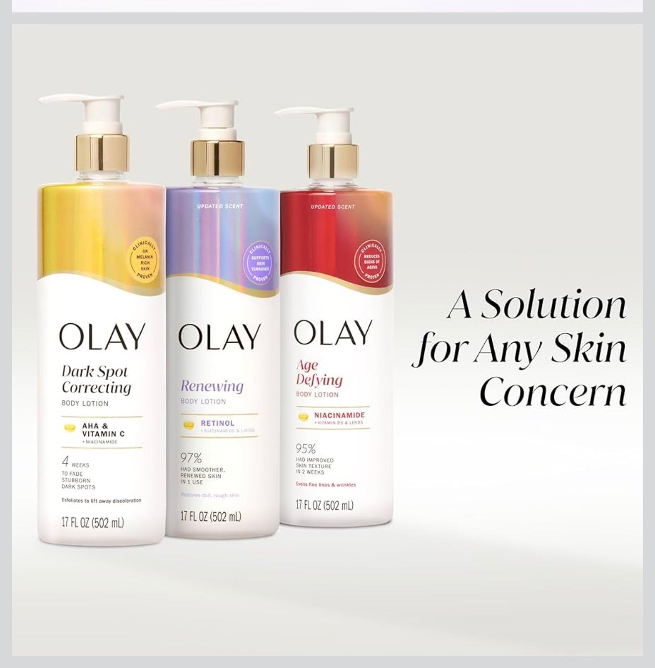 OLAY
Dark Spot Correcting
Body Lotion
AHA &
Vitamin C